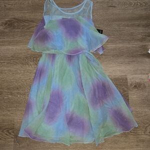 Holiday Editions Pastel Blue, Purple & Green Sparkle Layered Chiffon Dress